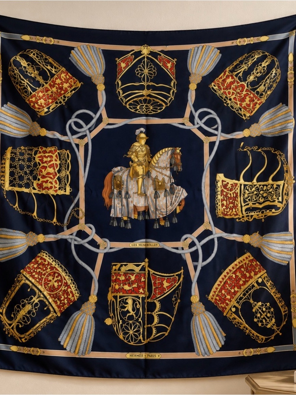 Hermès Les Muserolles Silk Scarf 90cm Vintage Navy Equestrian in great condition